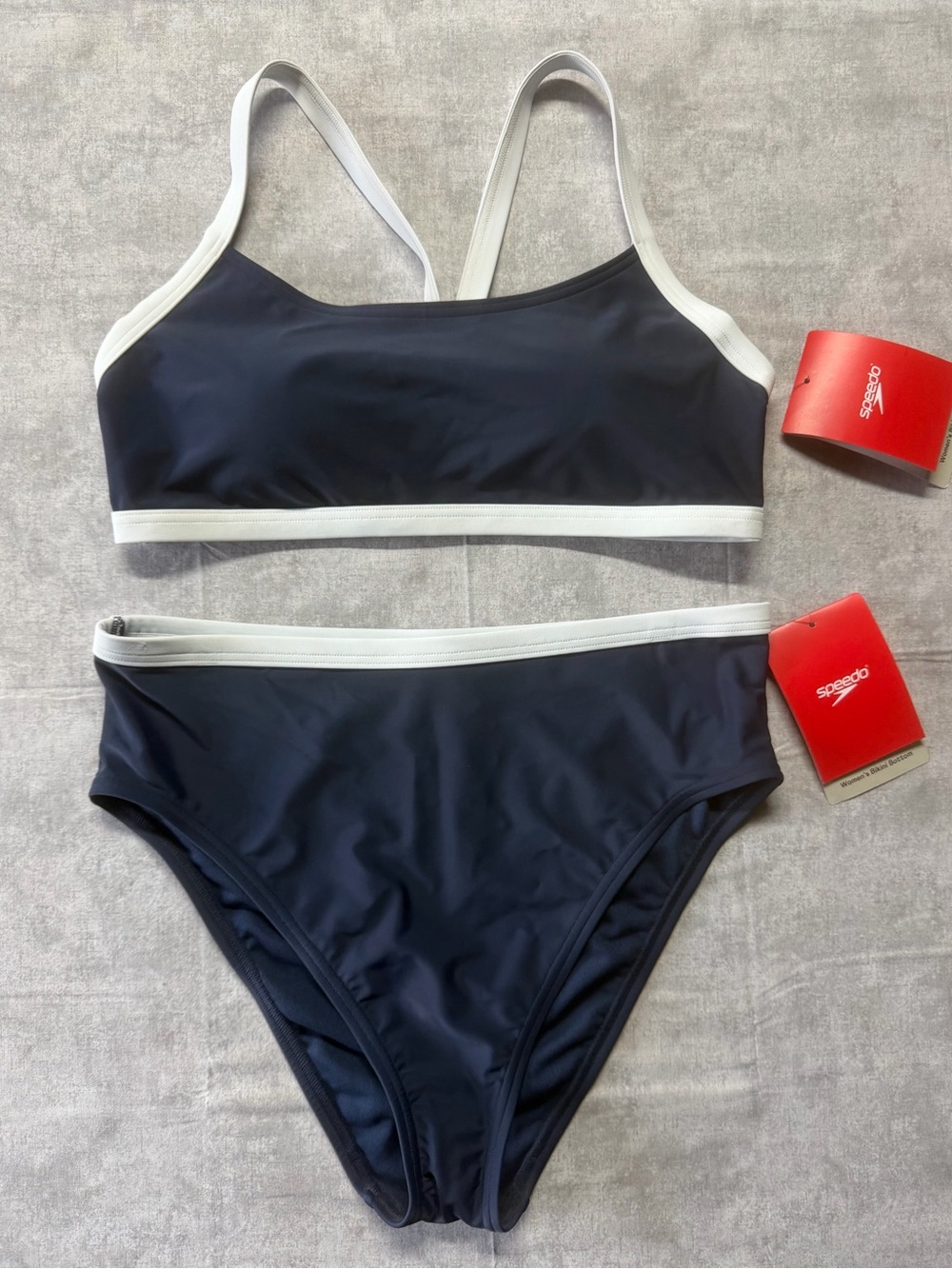 Speedo Navy and White Athletic Two-Piece Bikini